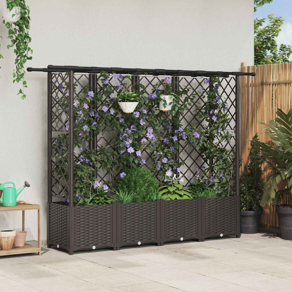 vidaXL Podniesione łóżko z kratką i dachem brązowy 202 x 40 x 136 cm