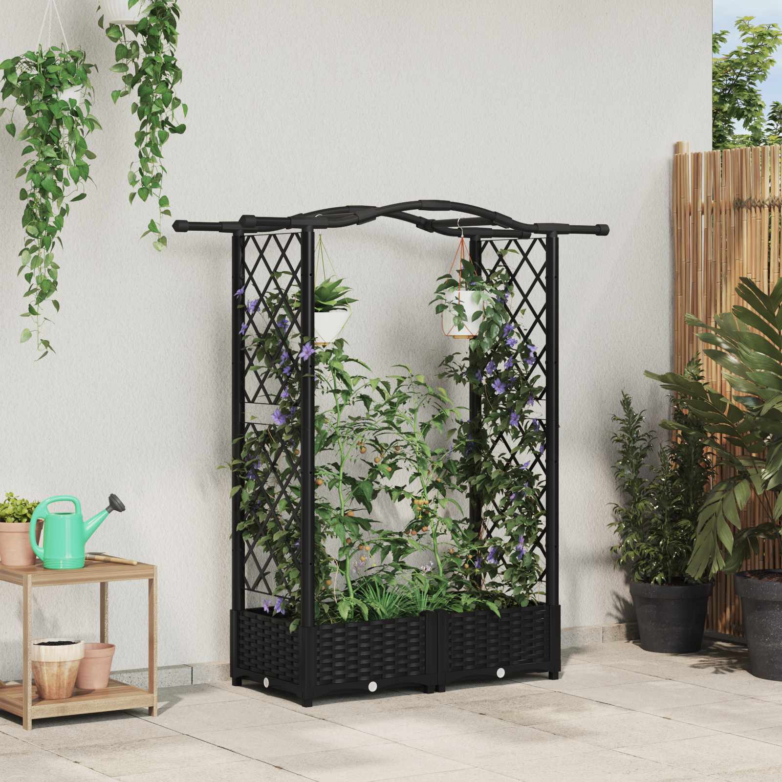 vidaXL Podniesione łóżko z kratką i dachem Czarny 124 x 40 x 123 cm PP