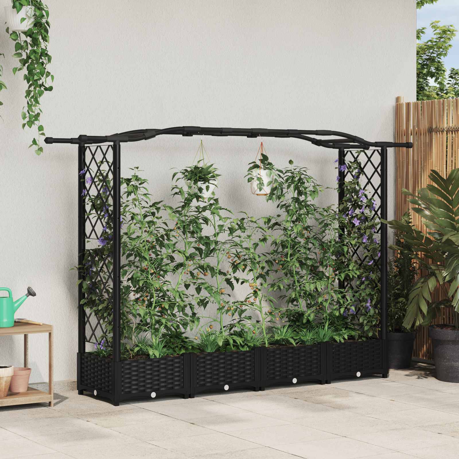 vidaXL Podniesione łóżko z kratką i dachem Czarny 207 x 40 x 123 cm PP