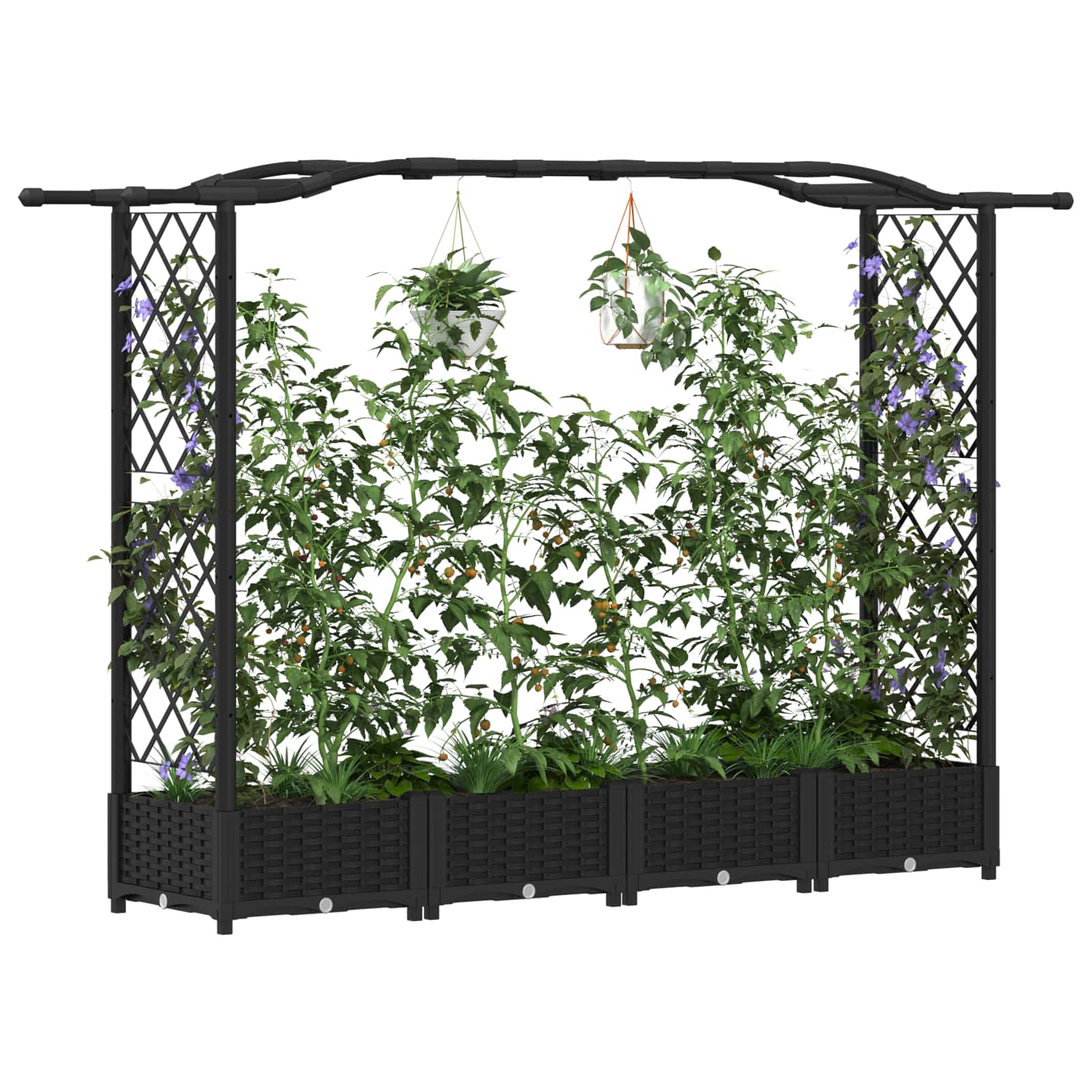 vidaXL Podniesione łóżko z kratką i dachem Czarny 207 x 40 x 123 cm PP