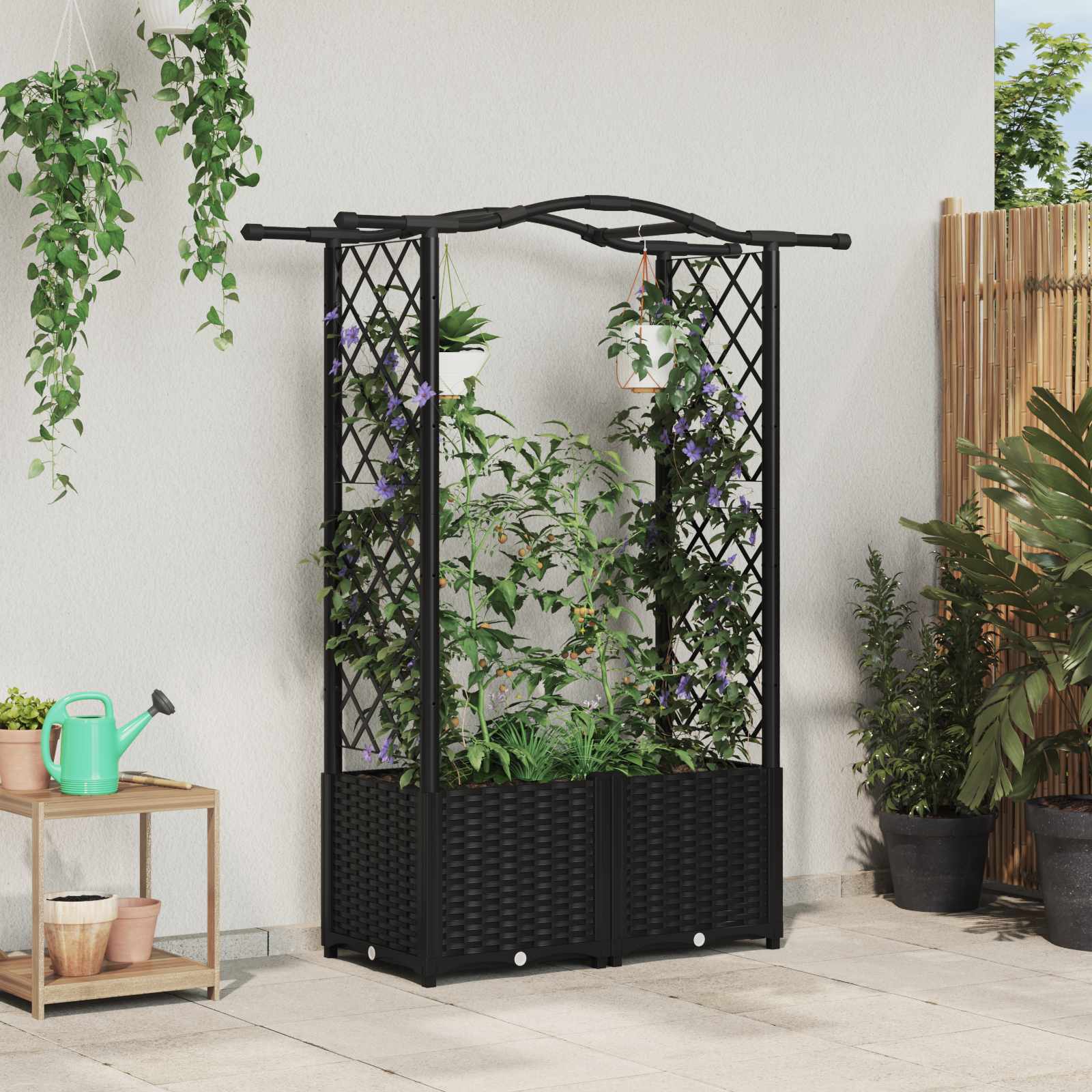 vidaXL Podniesione łóżko z kratką i dachem Czarny 125 x 40 x 138 cm PP