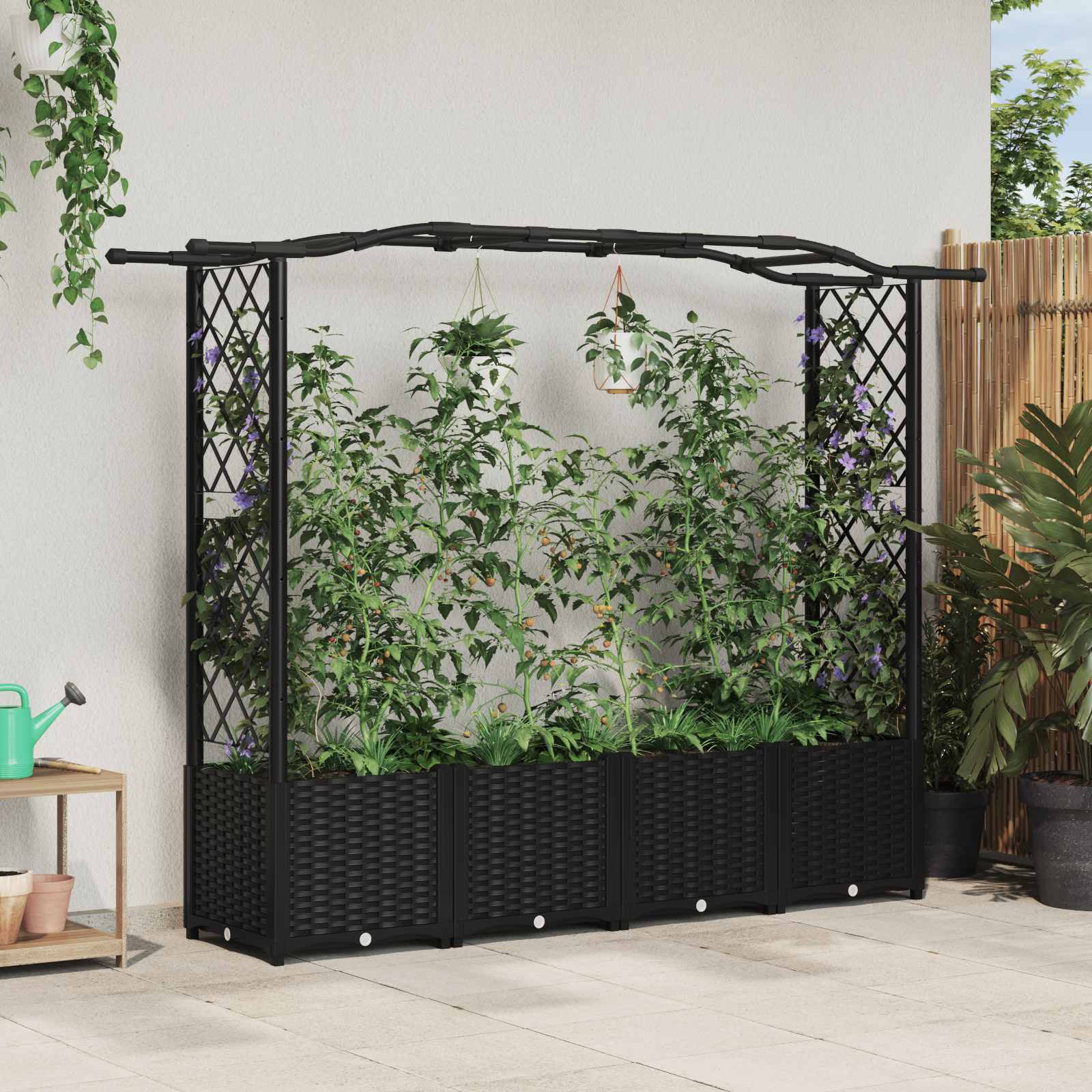 vidaXL Podniesione łóżko z kratką i dachem Czarny 204 x 40 x 138 cm PP