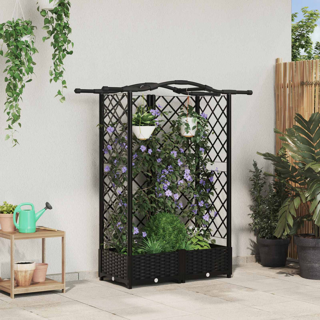 vidaXL Podniesione łóżko z kratką i dachem Czarny 124 x 40 x 123 cm PP