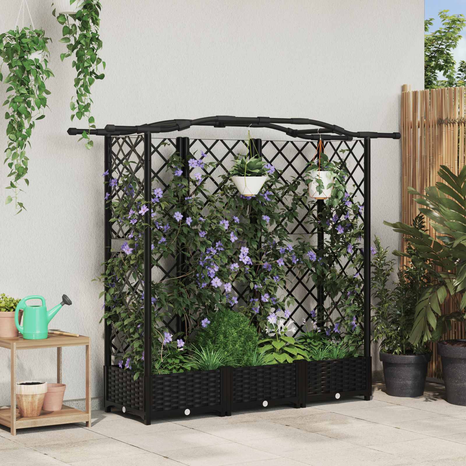 vidaXL Podniesione łóżko z kratką i dachem Czarny 163 x 40 x 123 cm PP