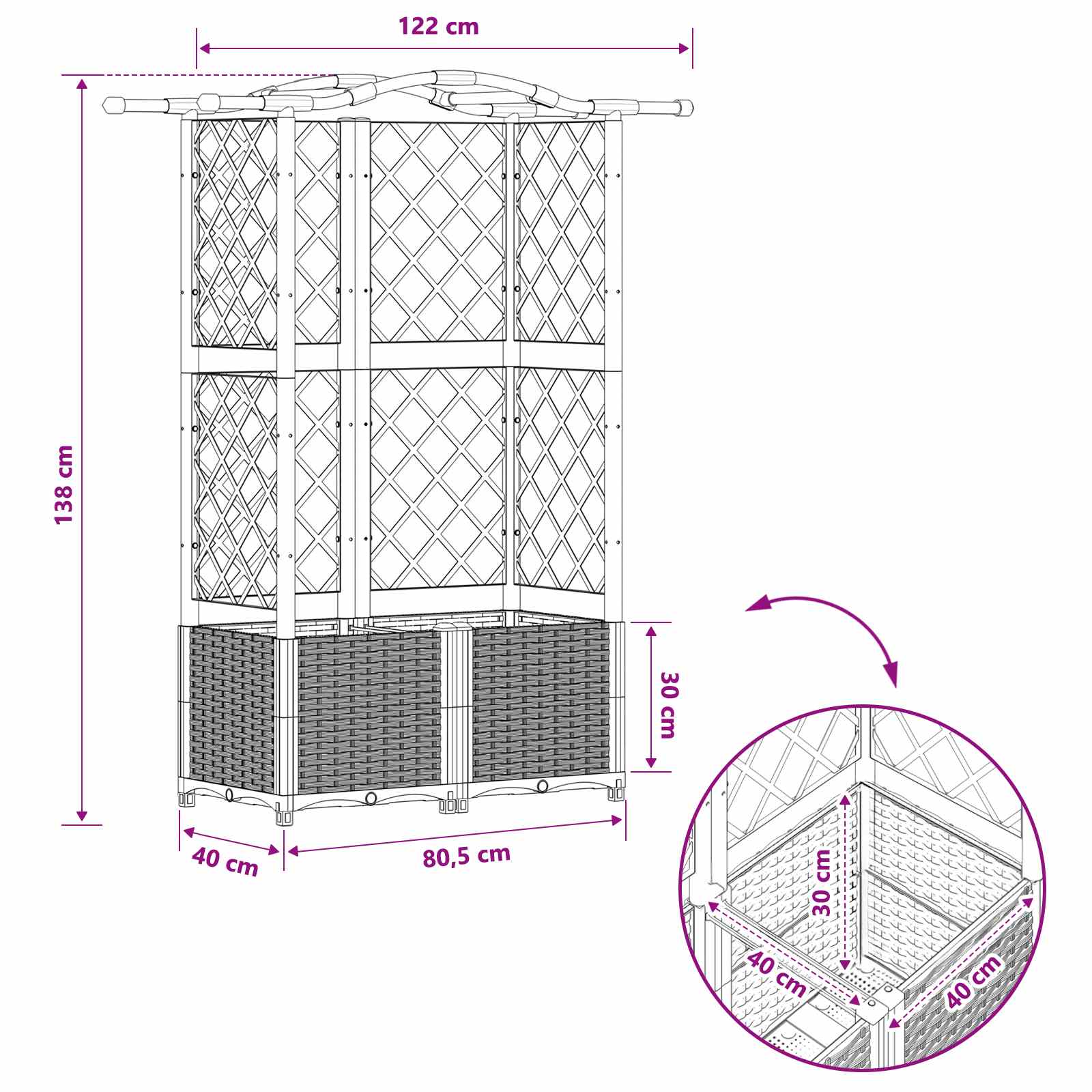 vidaXL Podniesione łóżko z kratką i dachem Czarny 122 x 40 x 138 cm PP