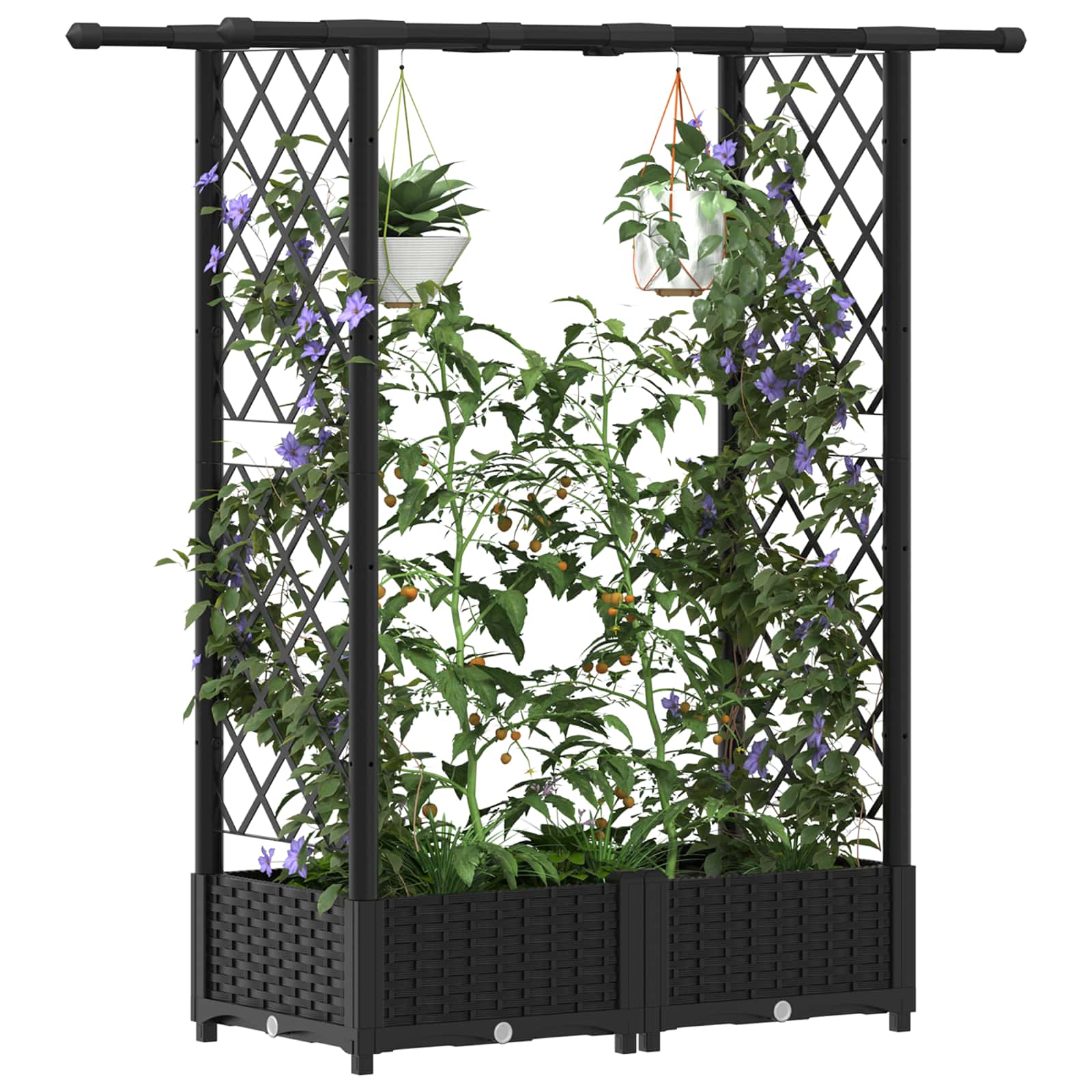 vidaXL Podniesione łóżko z kratką i dachem Czarny 122,5 x 40 x 121 cm
