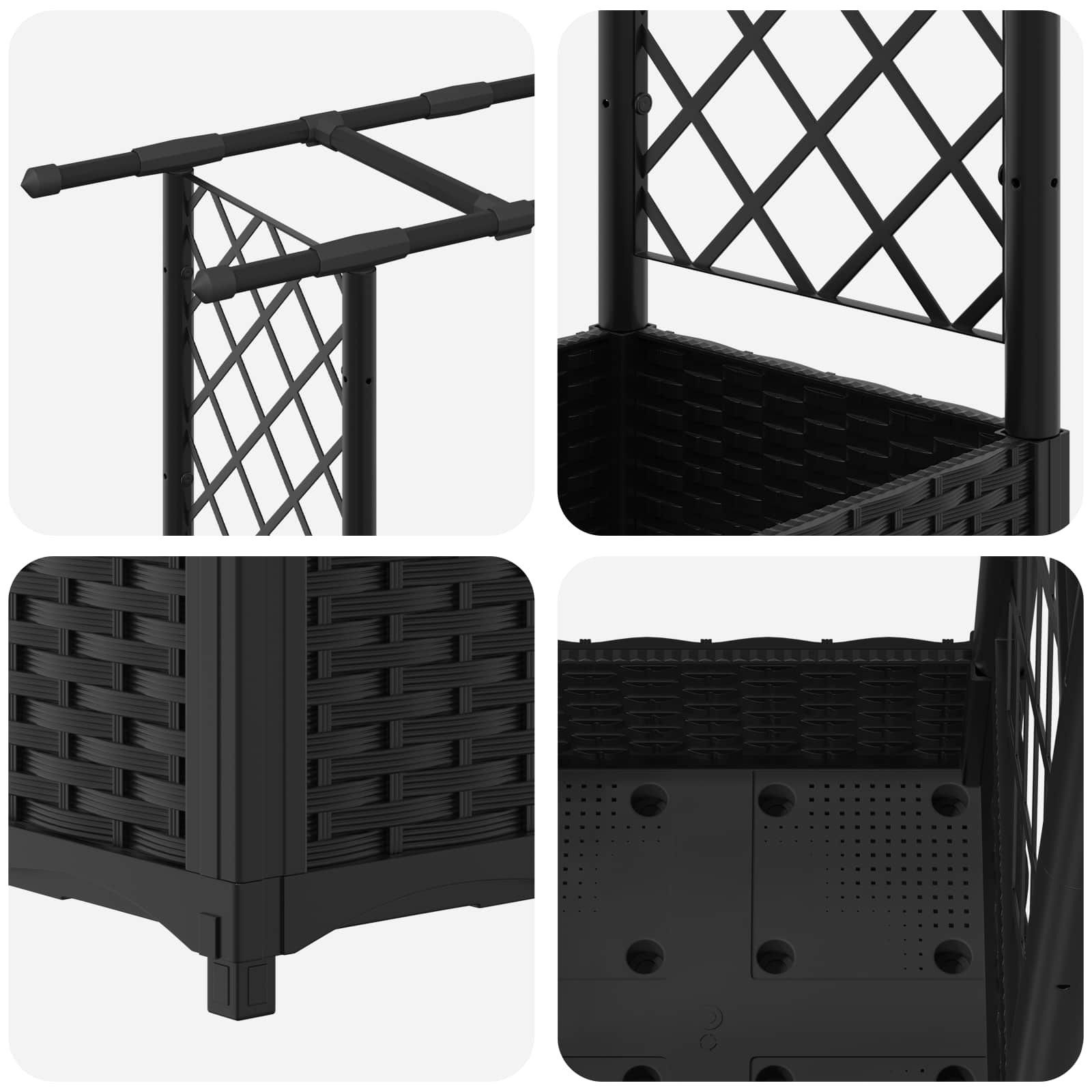 vidaXL Podniesione łóżko z kratką i dachem Czarny 164 x 40 x 121 cm PP