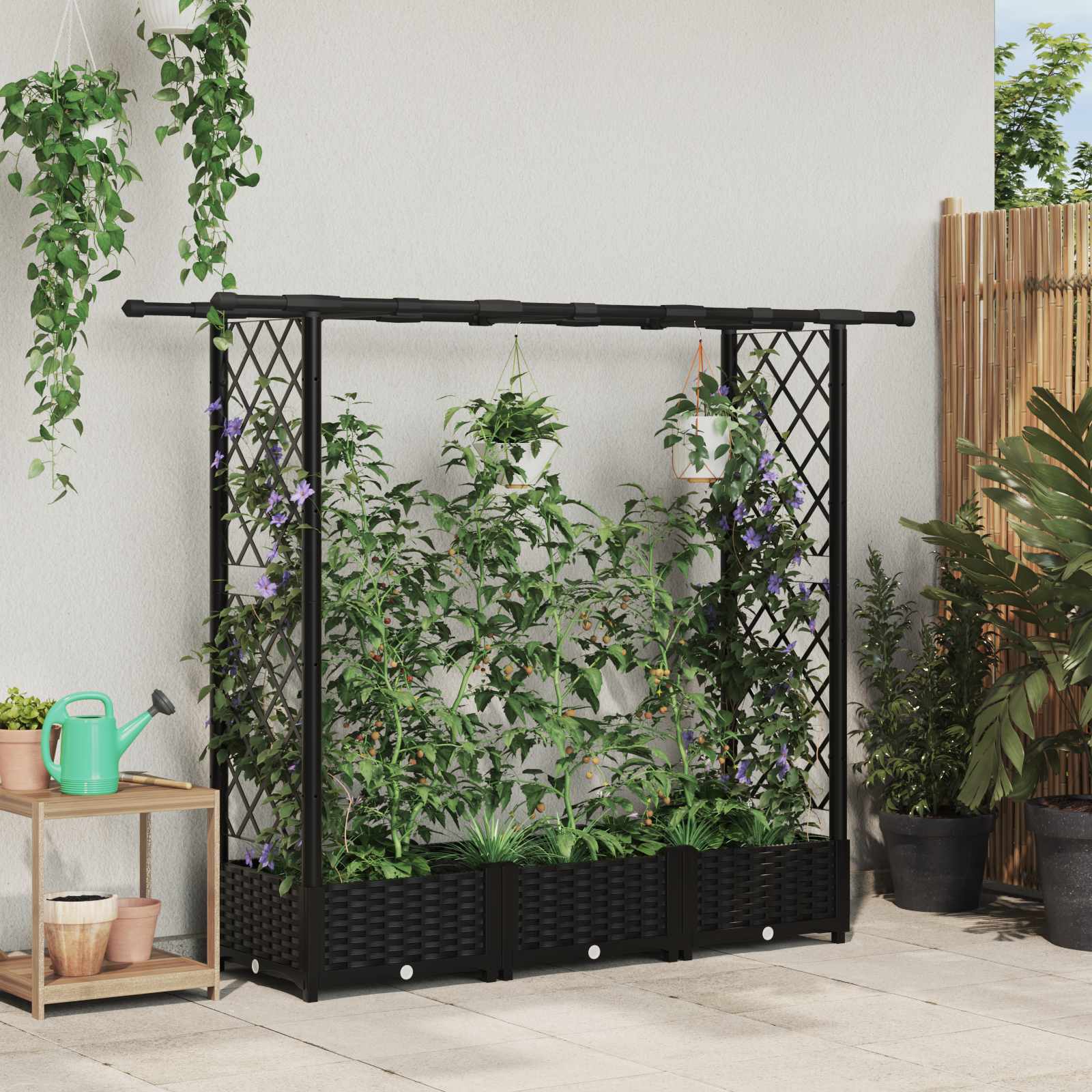 vidaXL Podniesione łóżko z kratką i dachem Czarny 164 x 40 x 121 cm PP
