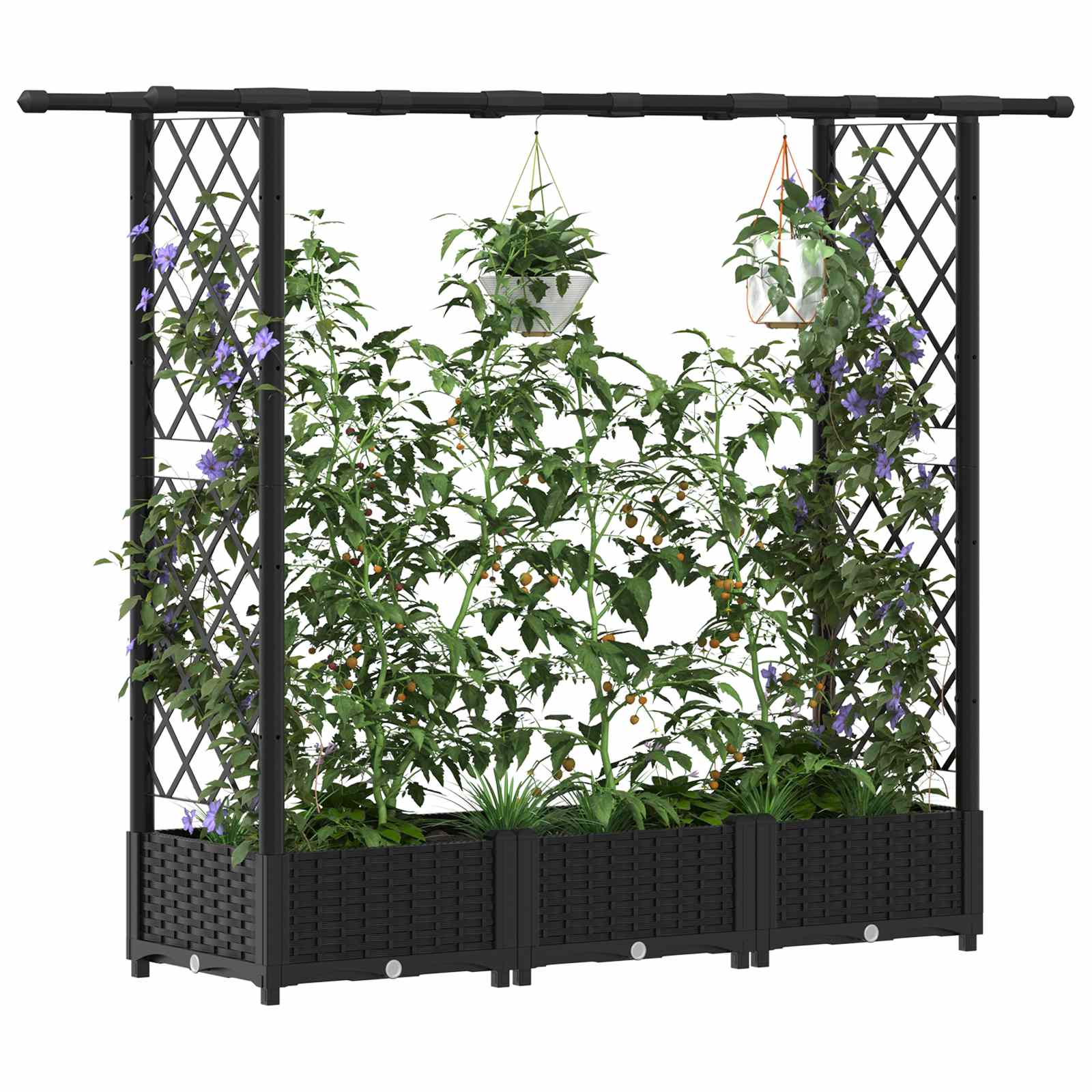 vidaXL Podniesione łóżko z kratką i dachem Czarny 164 x 40 x 121 cm PP