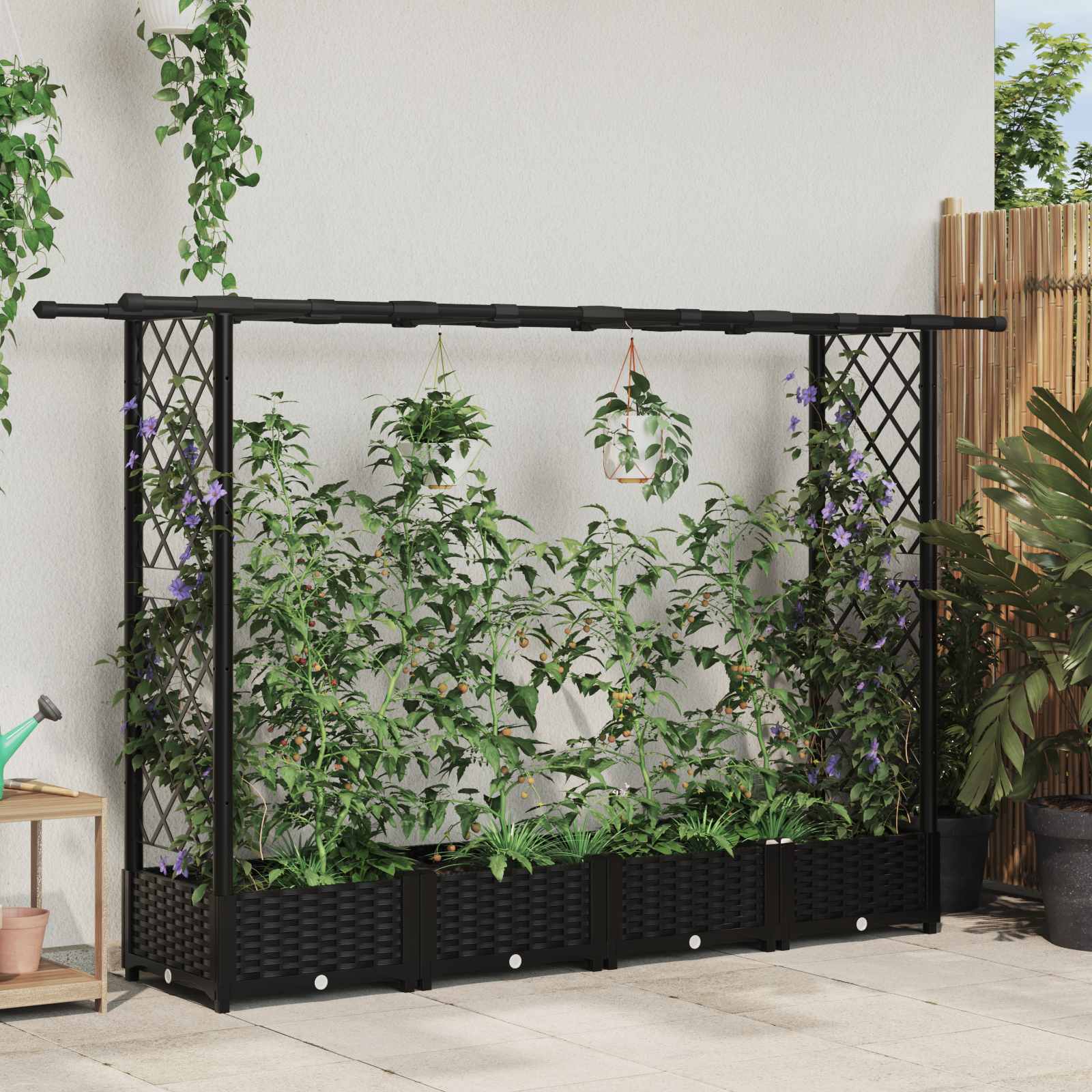 vidaXL Podniesione łóżko z kratką i dachem Czarny 203 x 40 x 121 cm PP