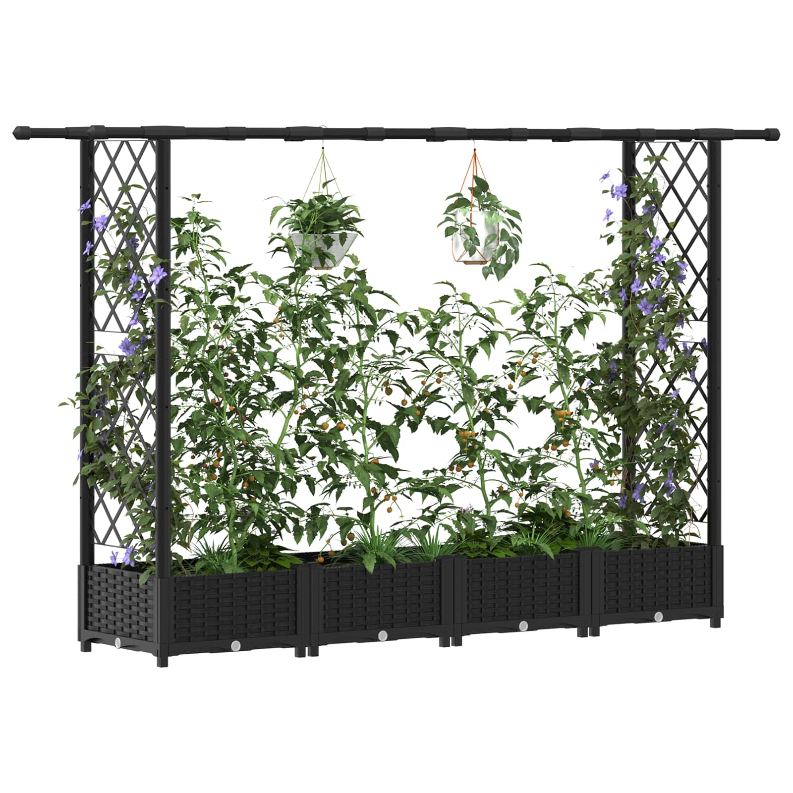 vidaXL Podniesione łóżko z kratką i dachem Czarny 203 x 40 x 121 cm PP