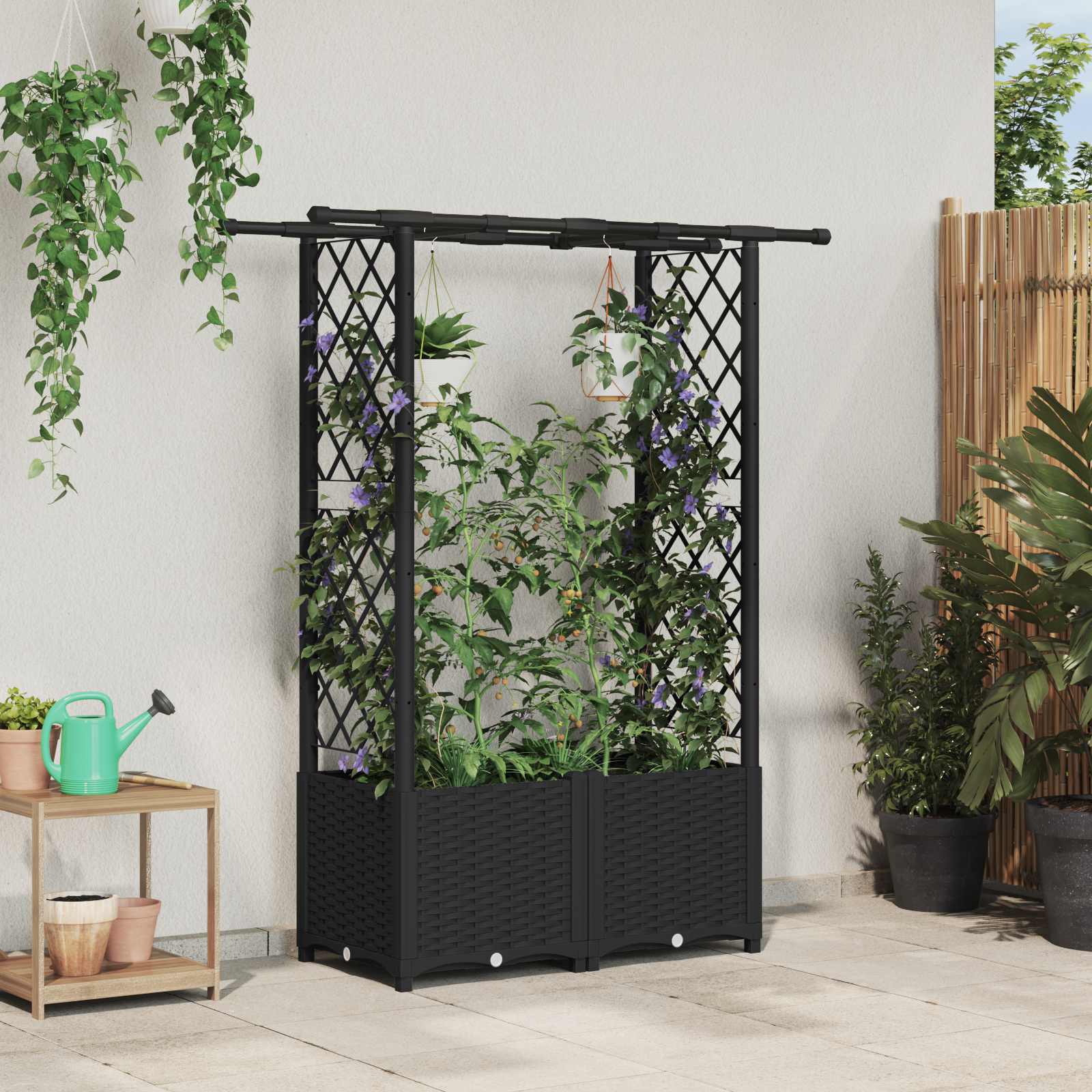 vidaXL Podniesione łóżko z kratką i dachem Czarny 124,5 x 40 x 136 cm