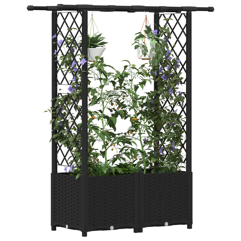 vidaXL Podniesione łóżko z kratką i dachem Czarny 124,5 x 40 x 136 cm