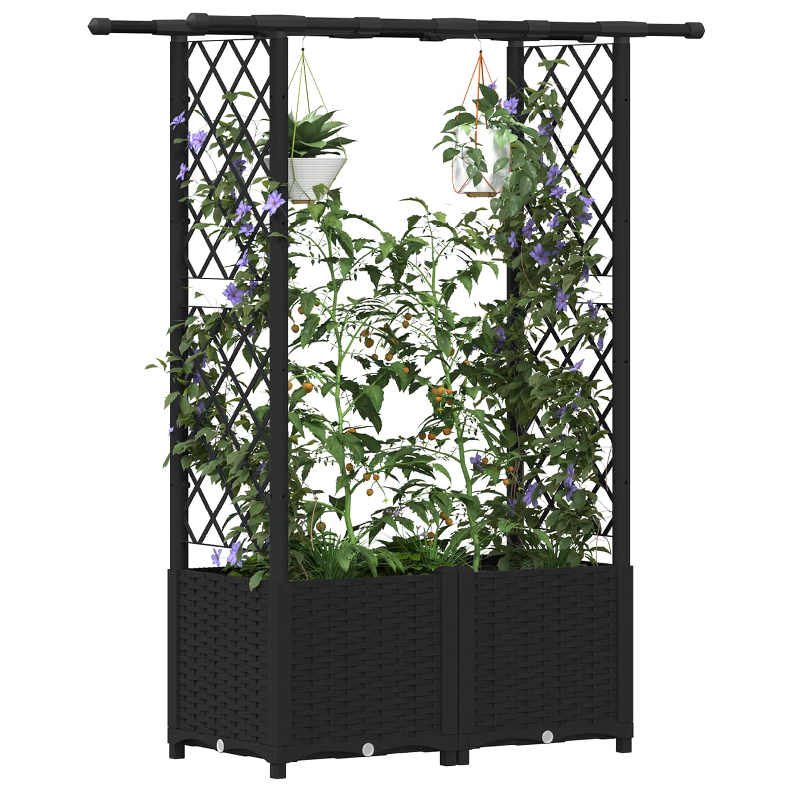 vidaXL Podniesione łóżko z kratką i dachem Czarny 124,5 x 40 x 136 cm