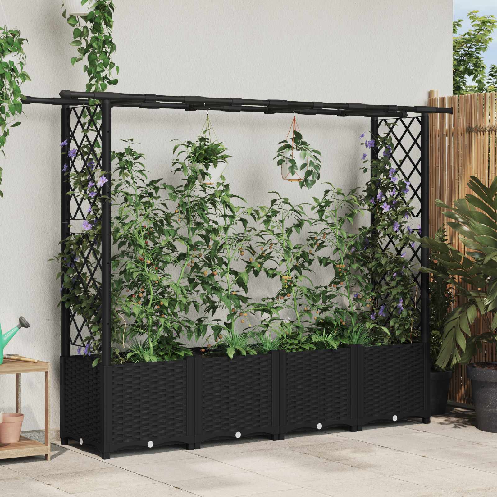 vidaXL Podniesione łóżko z kratką i dachem Czarny 203 x 40 x 136 cm PP