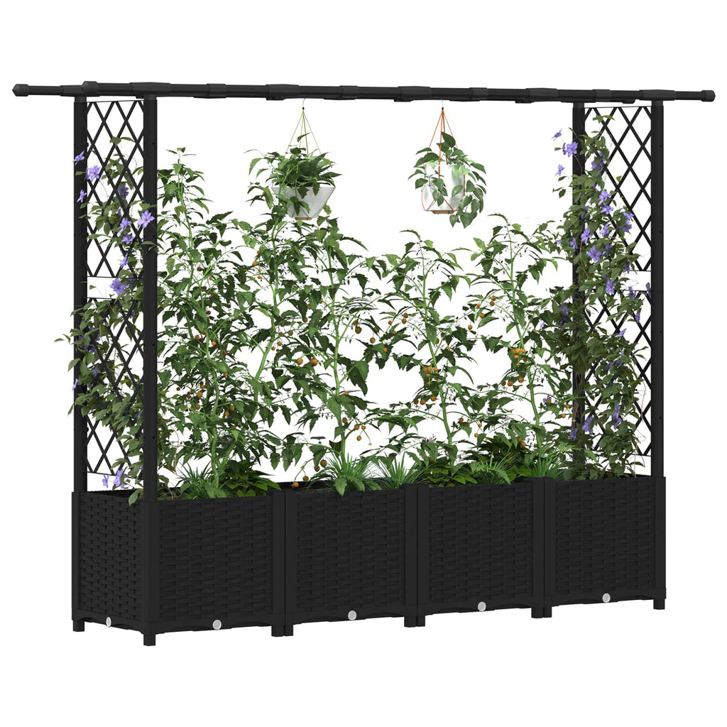 vidaXL Podniesione łóżko z kratką i dachem Czarny 203 x 40 x 136 cm PP