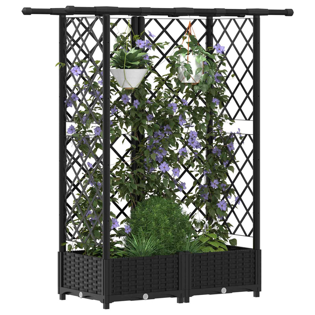 vidaXL Podniesione łóżko z kratką i dachem Czarny 124 x 40 x 121 cm PP