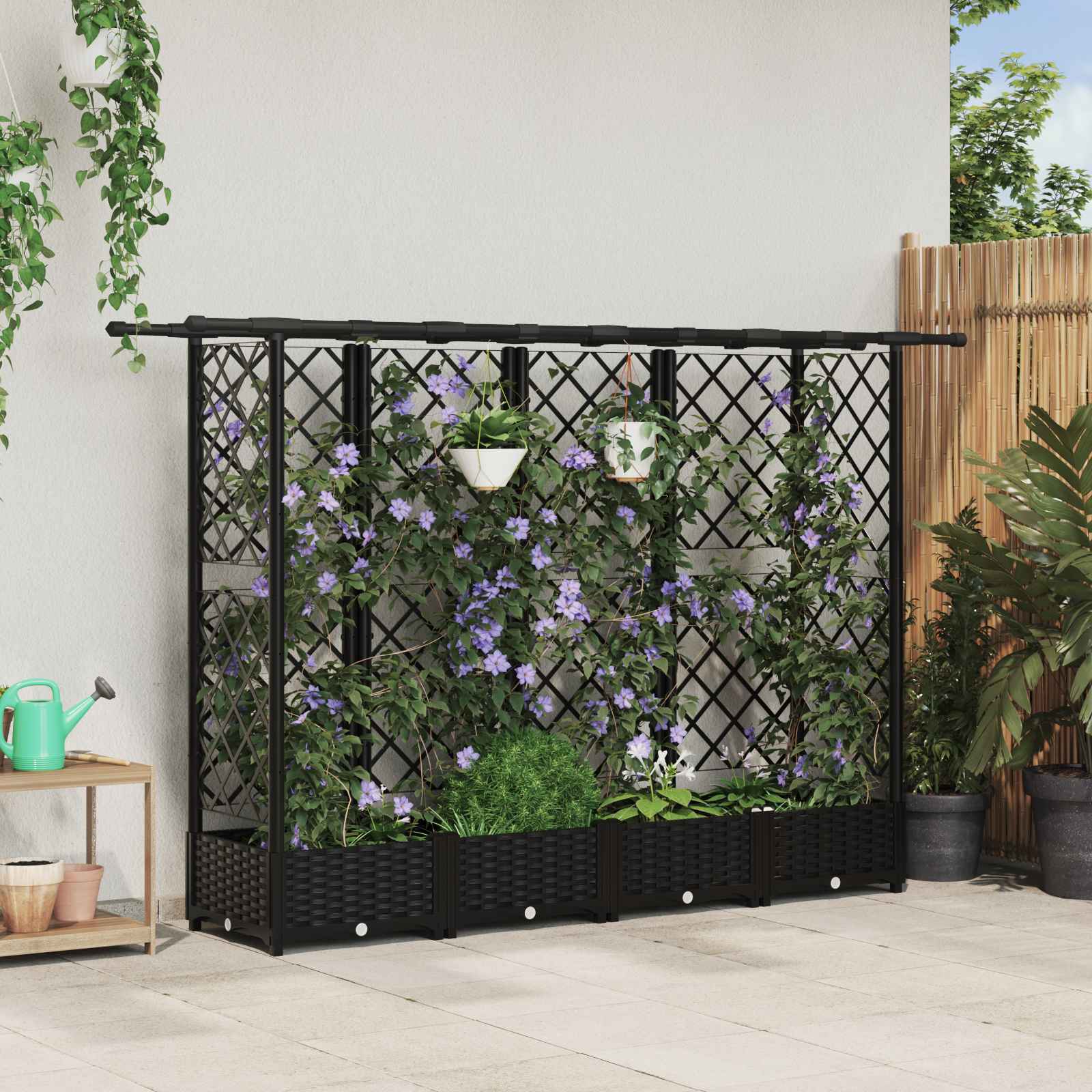 vidaXL Podniesione łóżko z kratką i dachem Czarny 202,5 x 40 x 121 cm