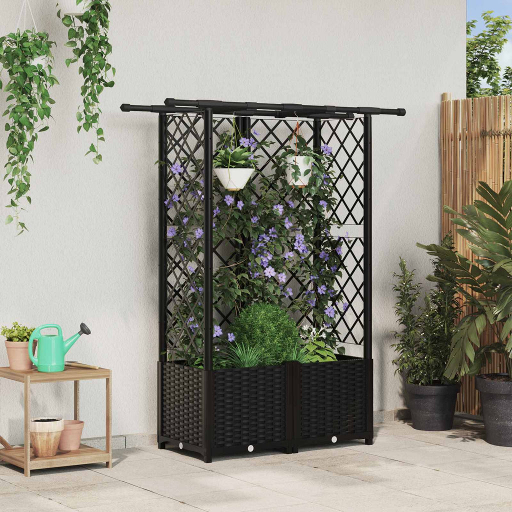 vidaXL Podniesione łóżko z kratką i dachem Czarny 124 x 40 x 136 cm PP