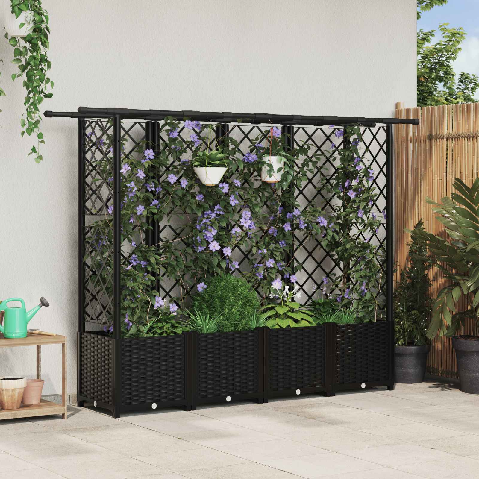 vidaXL Podniesione łóżko z kratką i dachem Czarny 202 x 40 x 136 cm PP