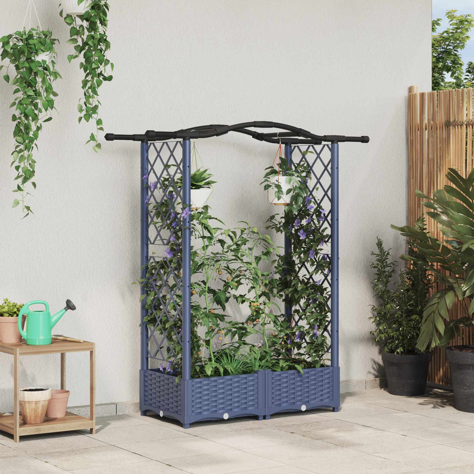 vidaXL Podniesione łóżko z kratką i dachem Szary 124 x 40 x 123 cm PP