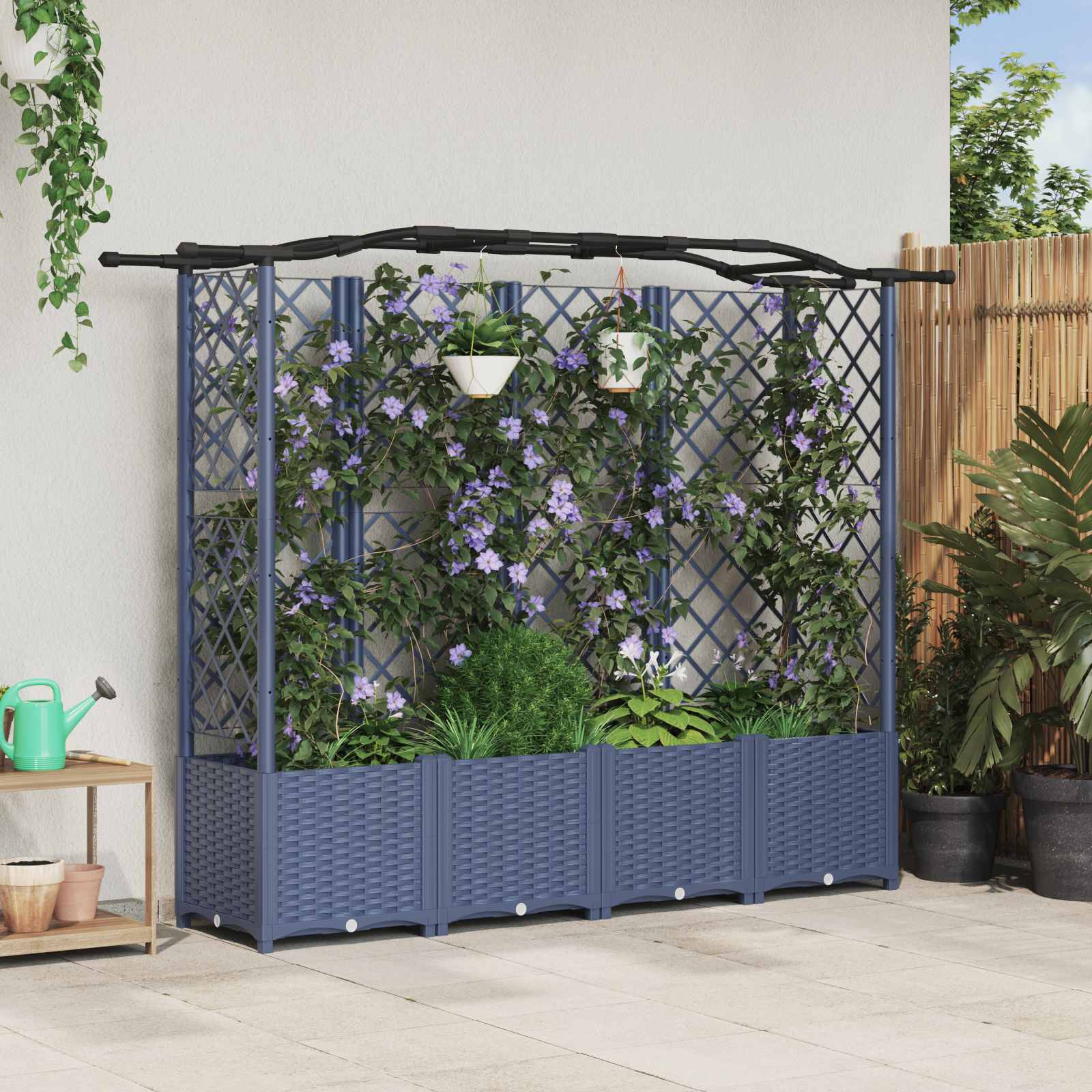 vidaXL Podniesione łóżko z kratką i dachem Szary 204 x 40 x 138 cm PP