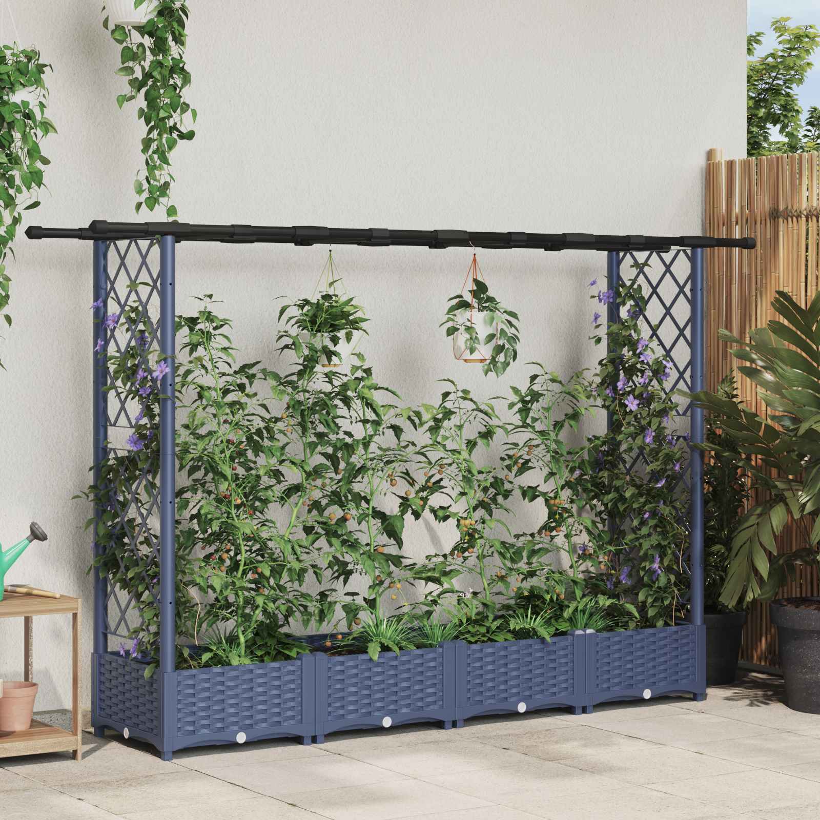 vidaXL Podniesione łóżko z kratką i dachem Szary 203 x 40 x 121 cm PP