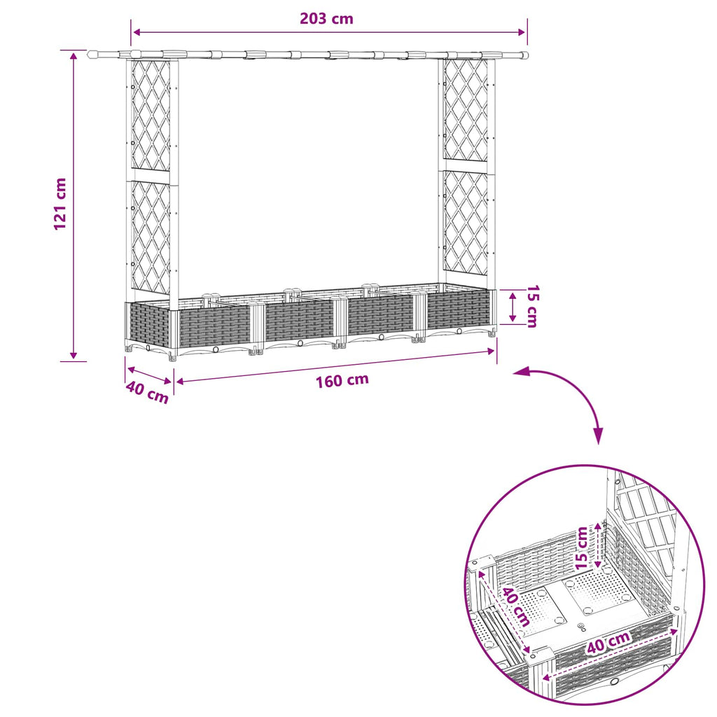 vidaXL Podniesione łóżko z kratką i dachem Szary 203 x 40 x 121 cm PP