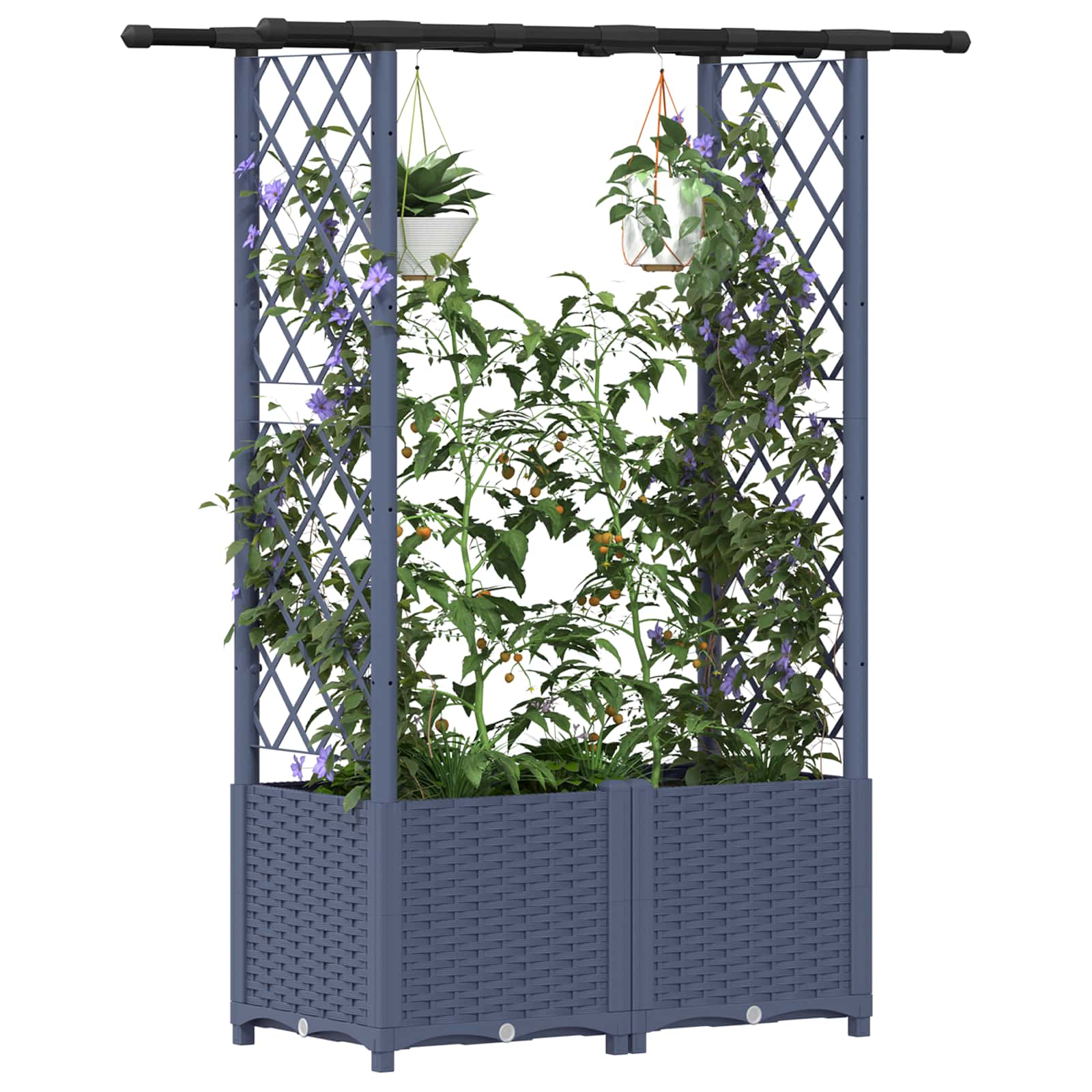 vidaXL Podniesione łóżko z kratką i dachem Szary 124,5 x 40 x 136 cm