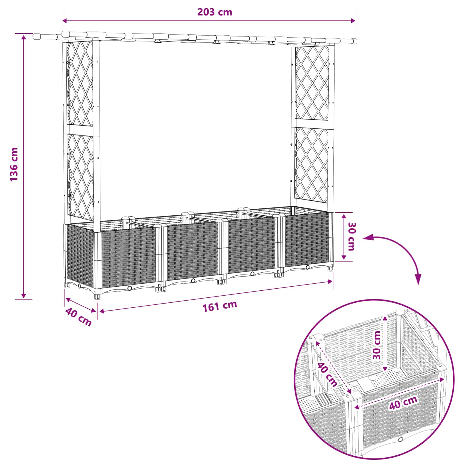 vidaXL Podniesione łóżko z kratką i dachem Szary 203 x 40 x 136 cm PP