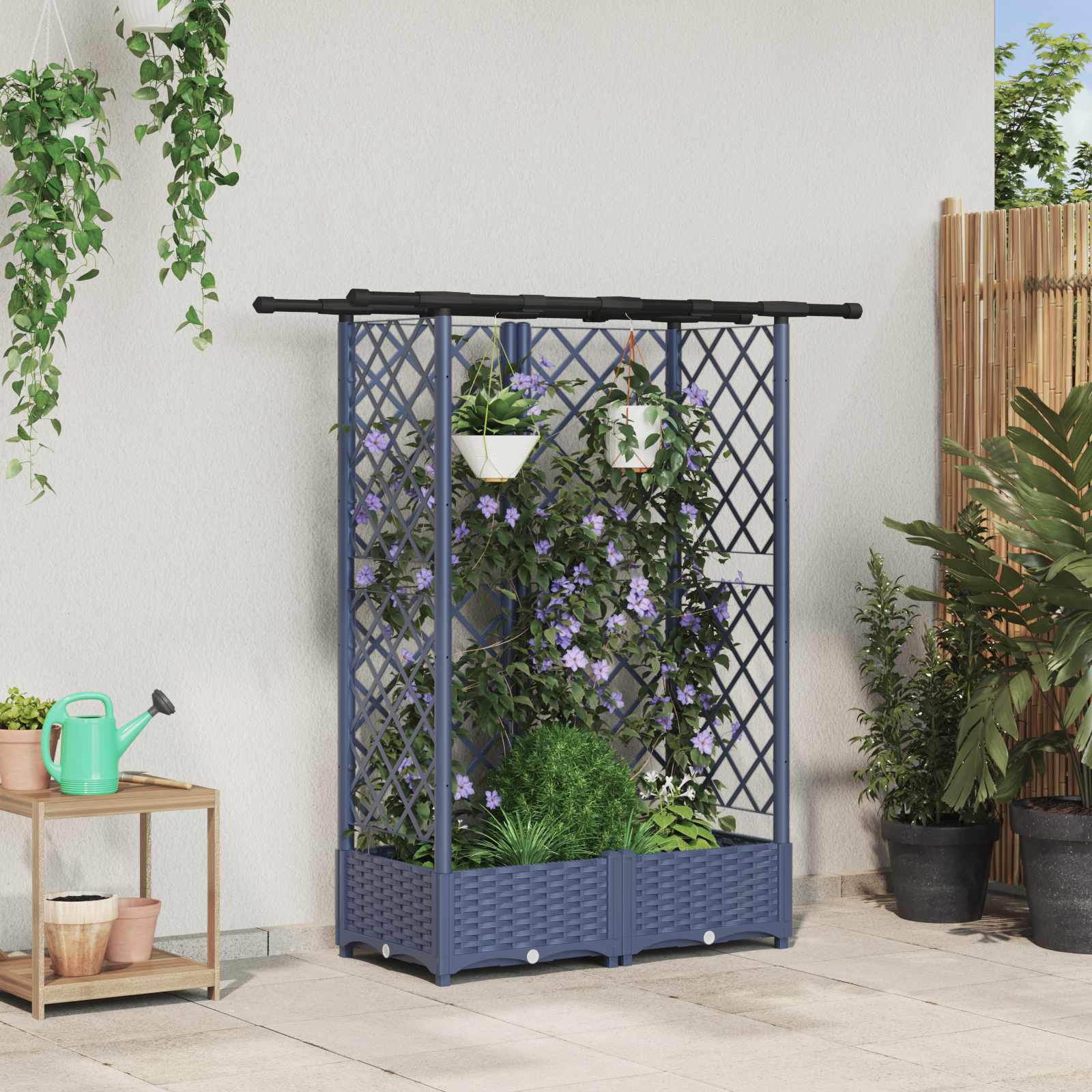 vidaXL Podniesione łóżko z kratką i dachem Szary 124 x 40 x 121 cm PP