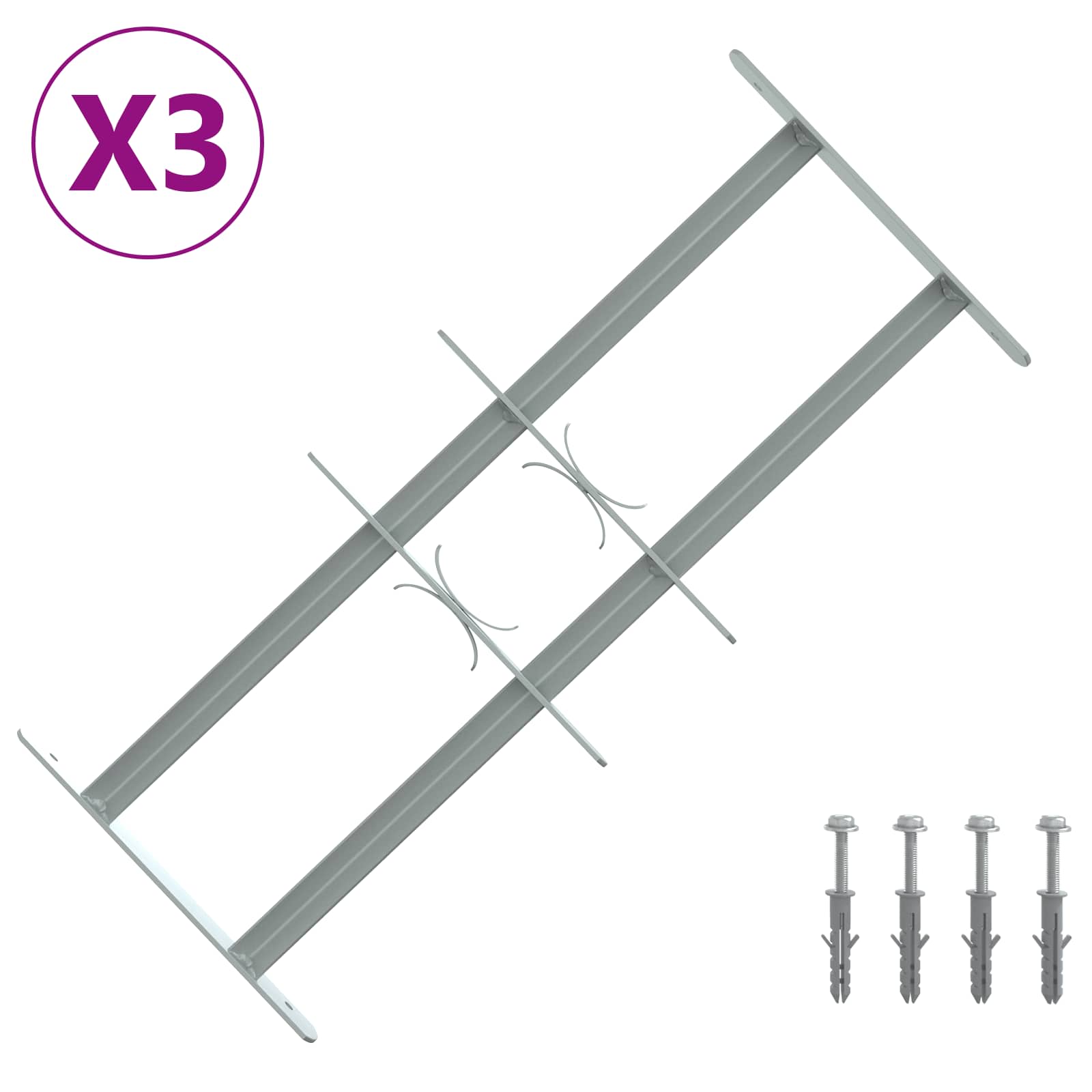 vidaXL Krata bezpieczeństwa do okien z 2 poprzeczkami 3 pcs 430-740 mm