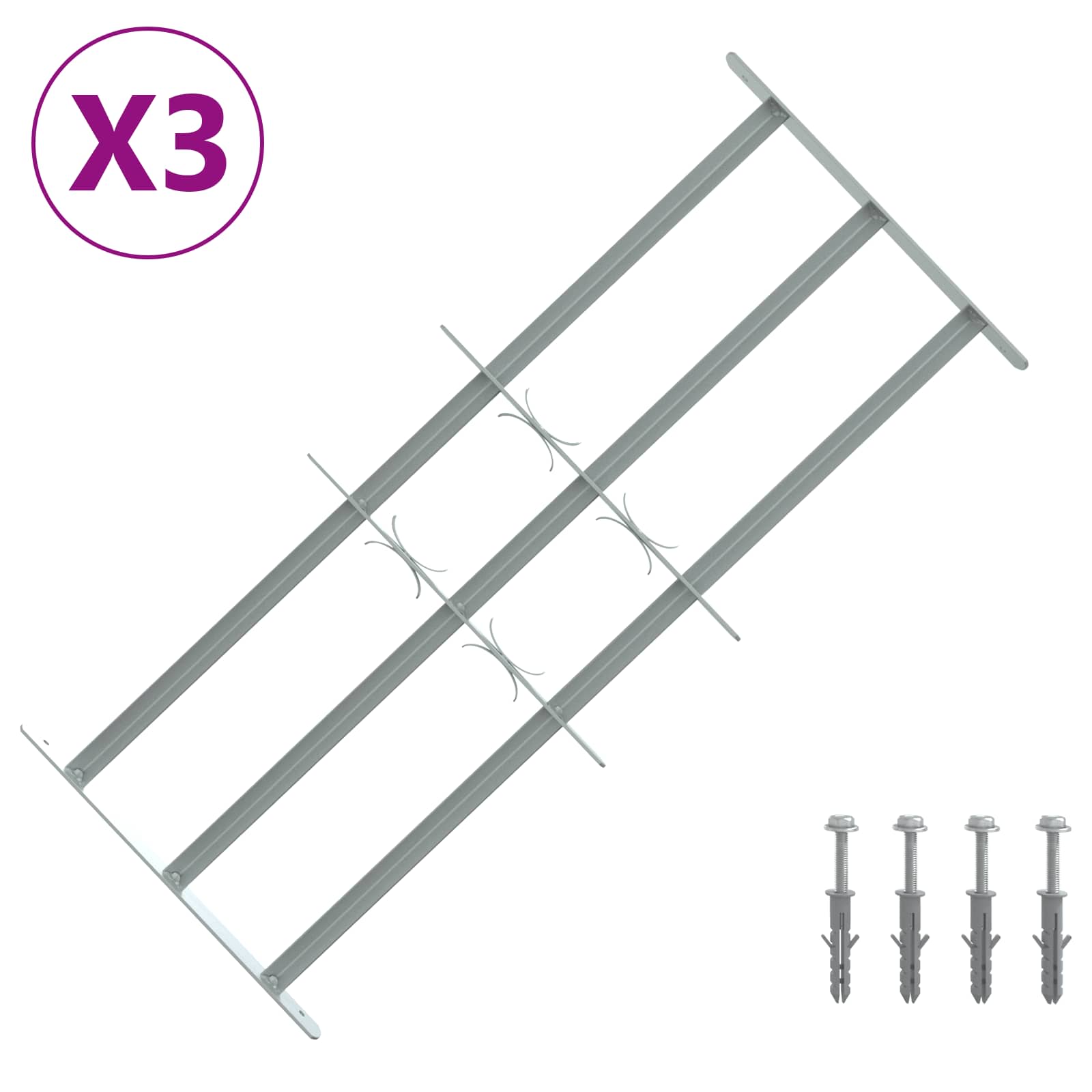 vidaXL Krata zabezpieczająca do okien z 3 poprzeczkami 3 pcs