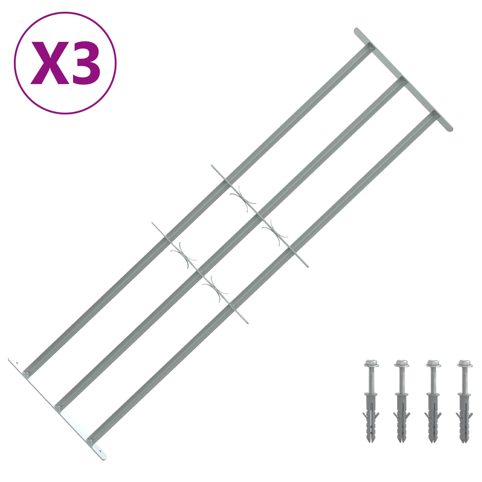 vidaXL Krata zabezpieczająca do okien z 3 poprzeczkami 3 pcs