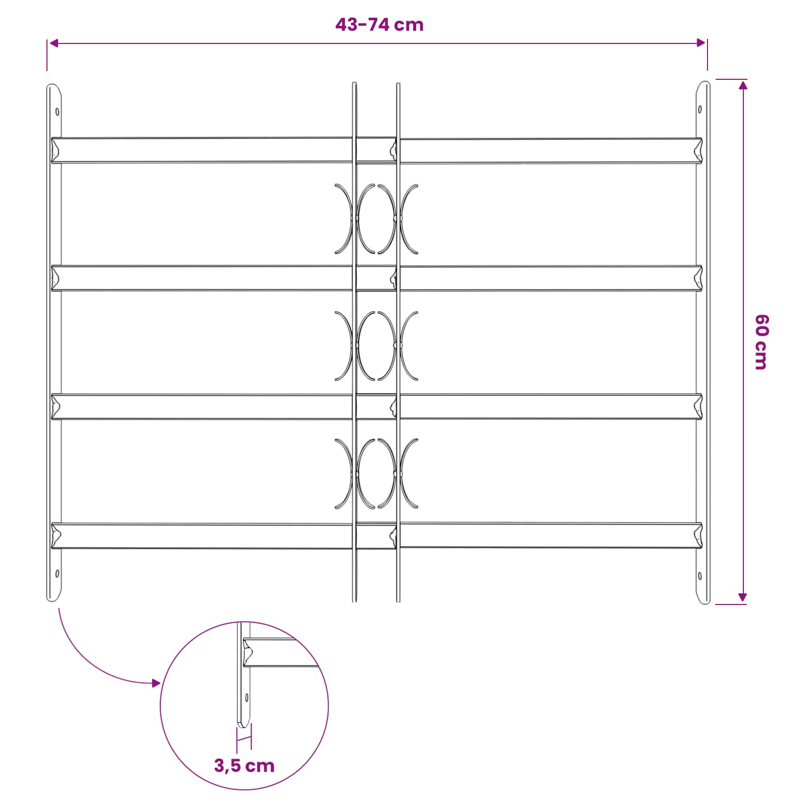 vidaXL Krata zabezpieczająca do okien z 4 poprzeczkami 3 pcs