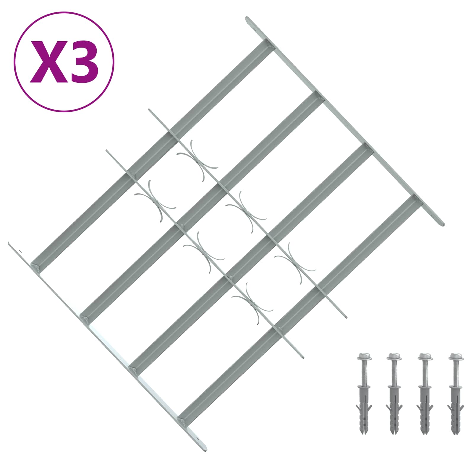 vidaXL Krata zabezpieczająca do okien z 4 poprzeczkami 3 pcs