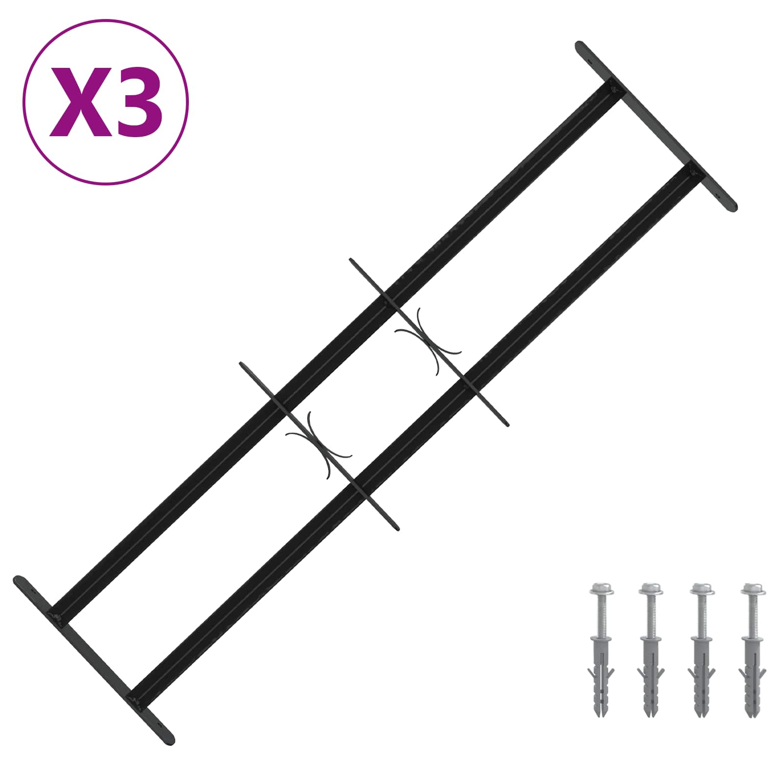vidaXL Krata bezpieczeństwa do okien z 2 poprzeczkami 3 pcs 63-114 cm