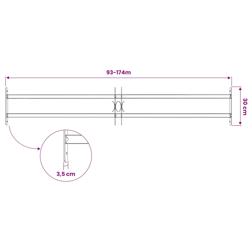 vidaXL Krata bezpieczeństwa do okien z 2 poprzeczkami 3 pcs 93-174 cm