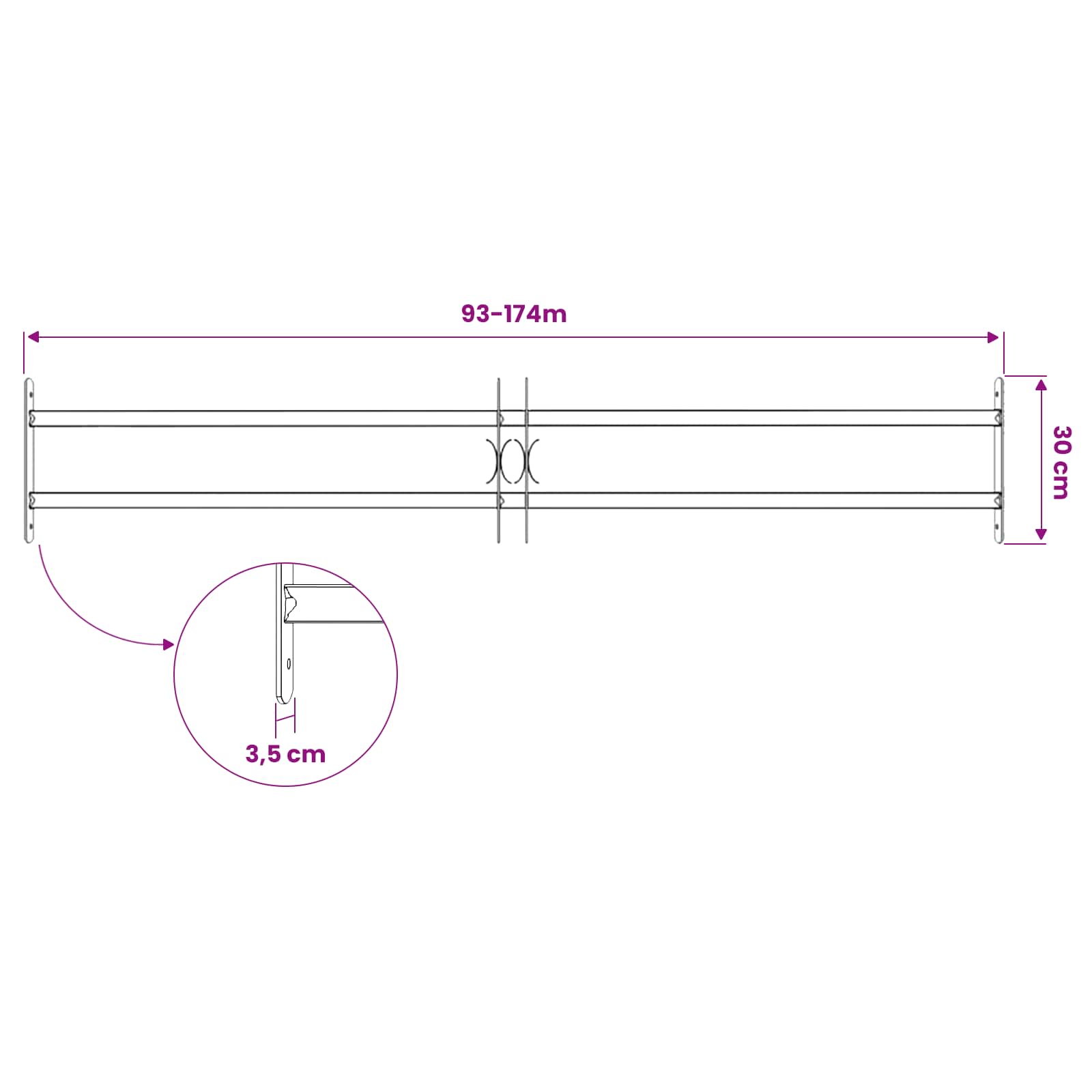 vidaXL Krata bezpieczeństwa do okien z 2 poprzeczkami 3 pcs 93-174 cm
