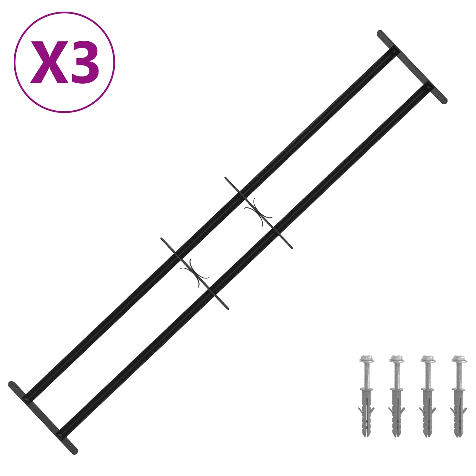 vidaXL Krata bezpieczeństwa do okien z 2 poprzeczkami 3 pcs 93-174 cm