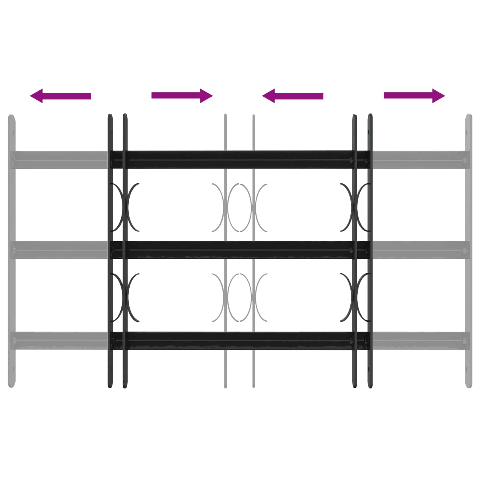 vidaXL Krata zabezpieczająca do okien z 3 poprzeczkami 3 pcs 43-74 cm