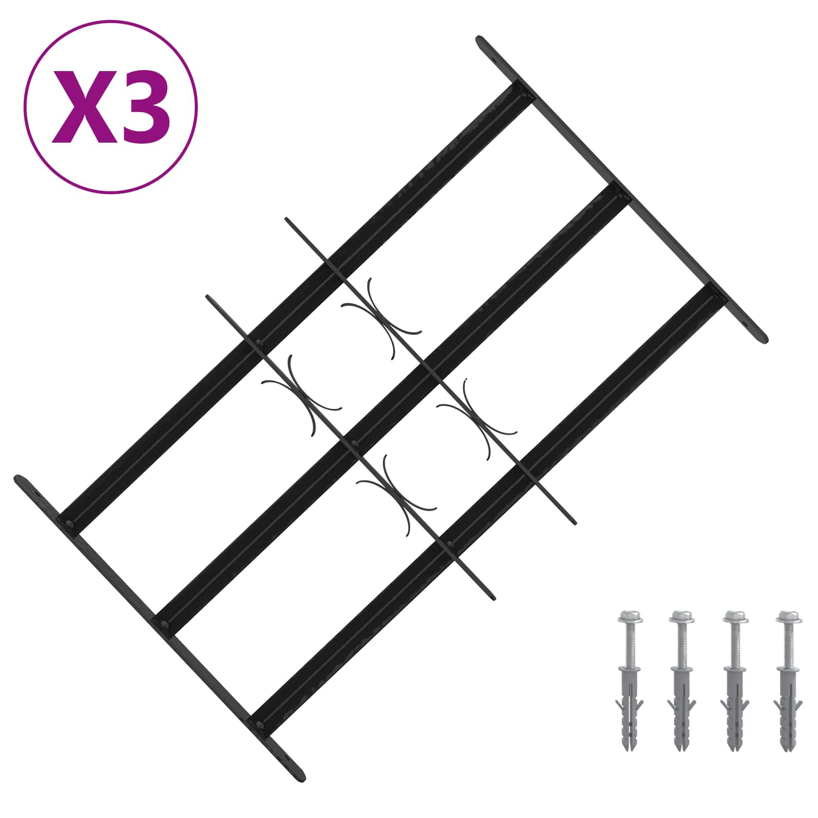 vidaXL Krata zabezpieczająca do okien z 3 poprzeczkami 3 pcs 43-74 cm