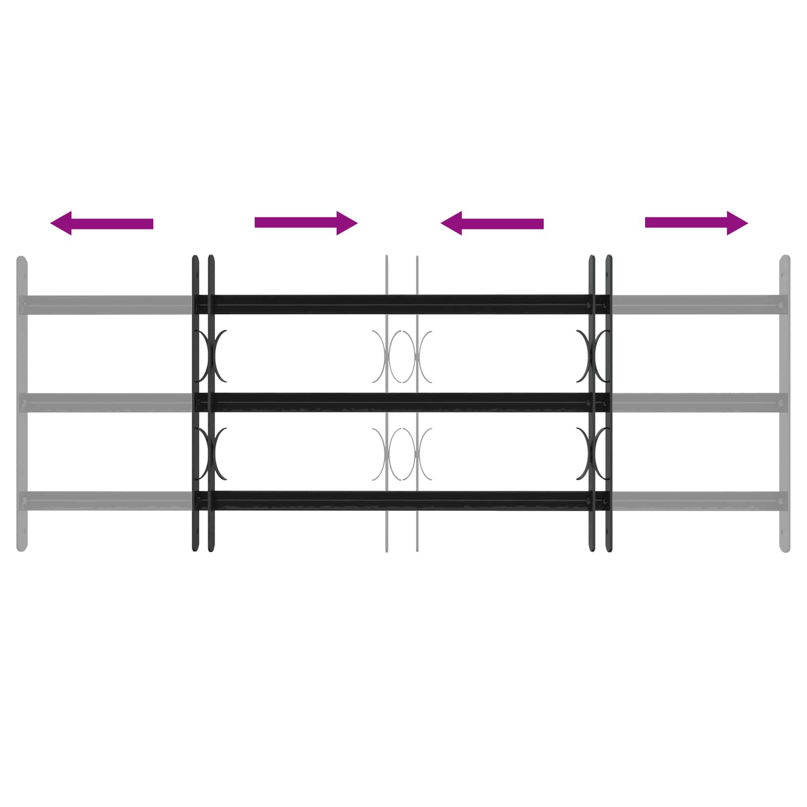 vidaXL Krata zabezpieczająca do okien z 3 poprzeczkami 3 pcs 63-114 cm