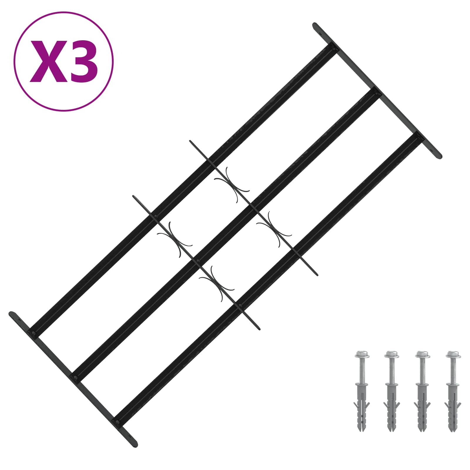 vidaXL Krata zabezpieczająca do okien z 3 poprzeczkami 3 pcs 63-114 cm
