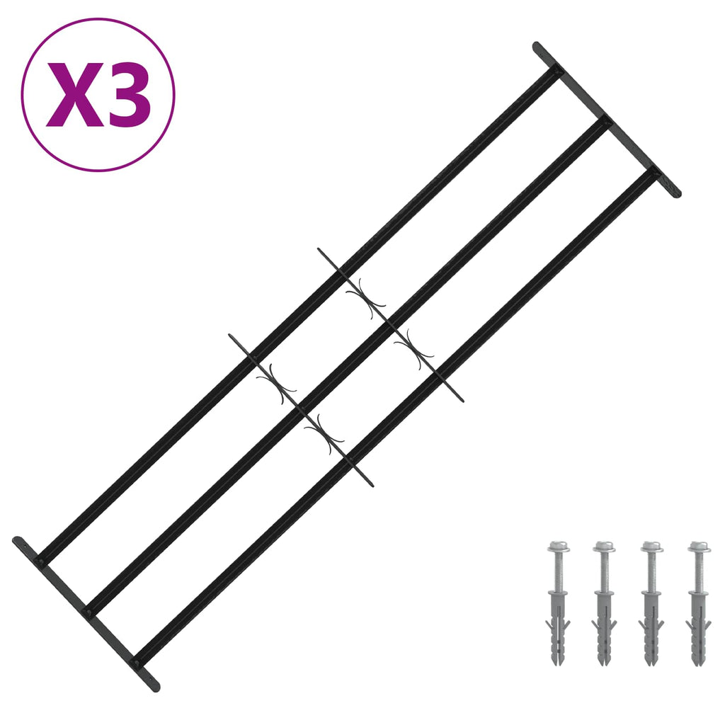 vidaXL Krata zabezpieczająca do okien z 3 poprzeczkami 3 pcs 93-174 cm
