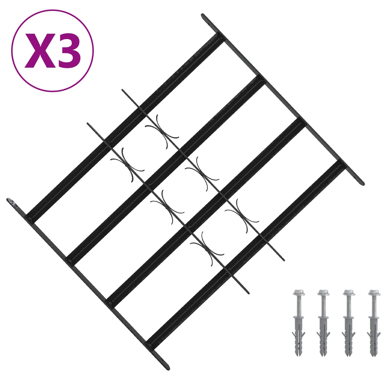 vidaXL Krata zabezpieczająca do okien z 4 poprzeczkami 3 pcs 43-74 cm