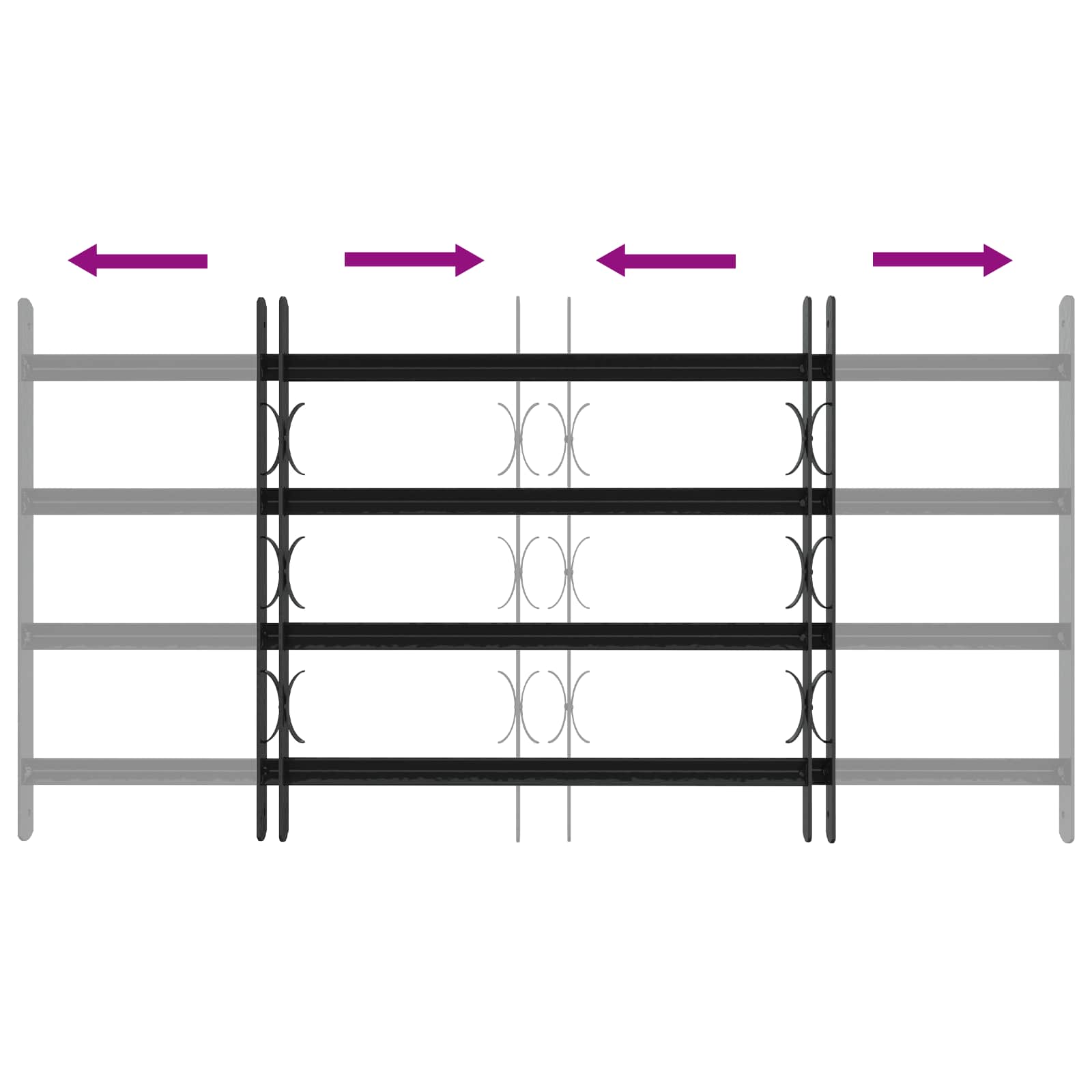 vidaXL Krata zabezpieczająca do okien z 4 poprzeczkami 3 pcs 63-114 cm