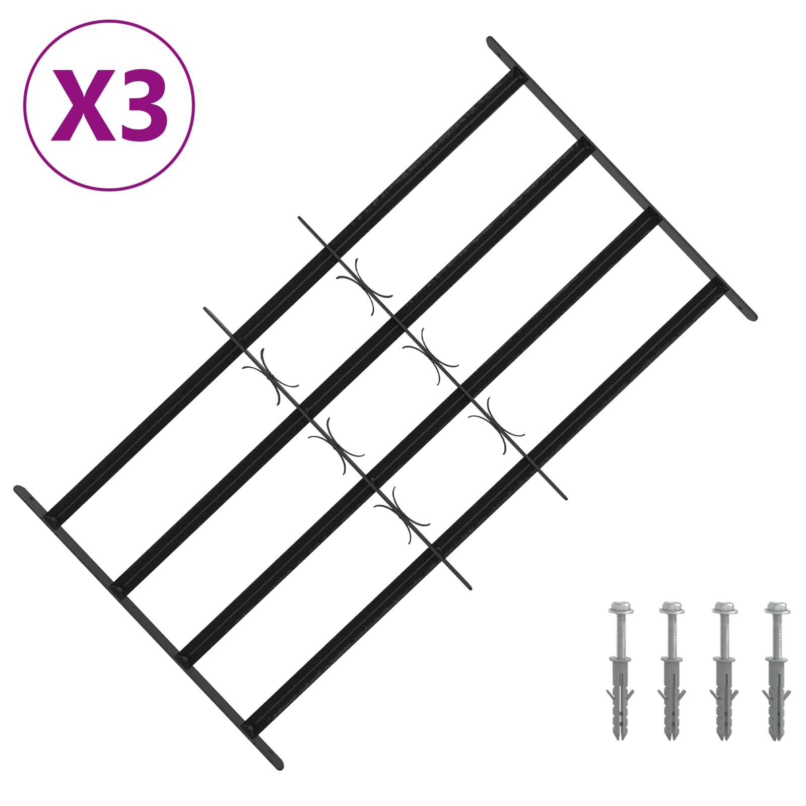 vidaXL Krata zabezpieczająca do okien z 4 poprzeczkami 3 pcs 63-114 cm