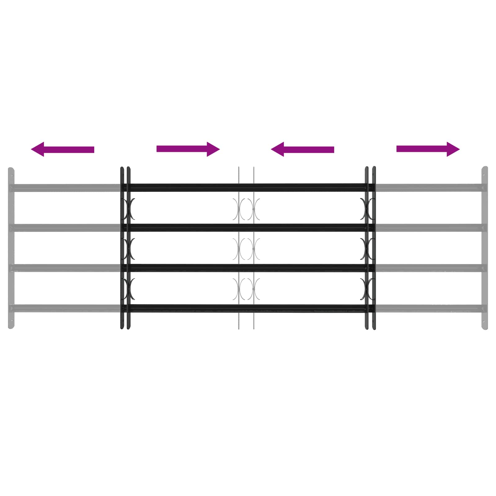 vidaXL Krata zabezpieczająca do okien z 4 poprzeczkami 3 pcs 93-174 cm
