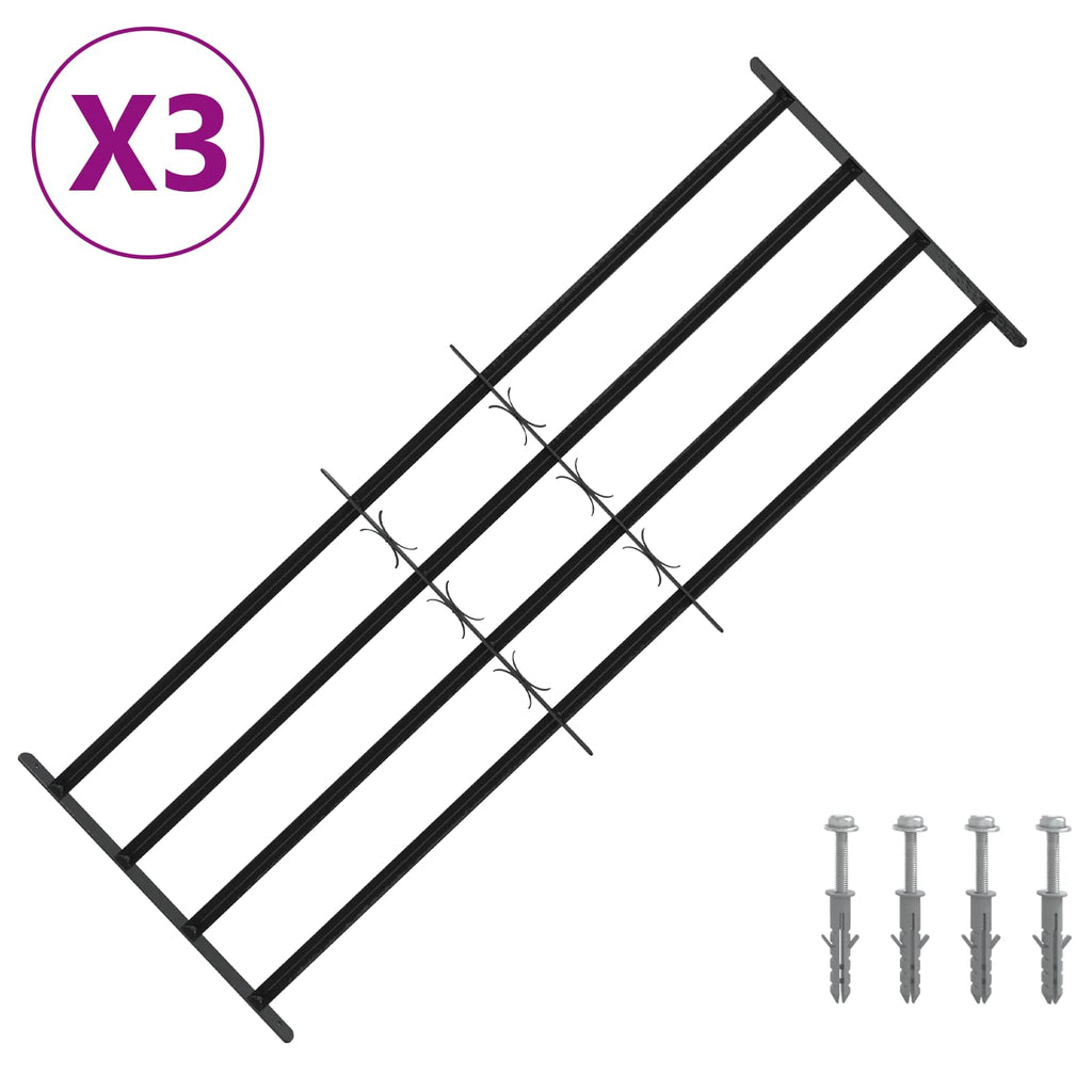 vidaXL Krata zabezpieczająca do okien z 4 poprzeczkami 3 pcs 93-174 cm